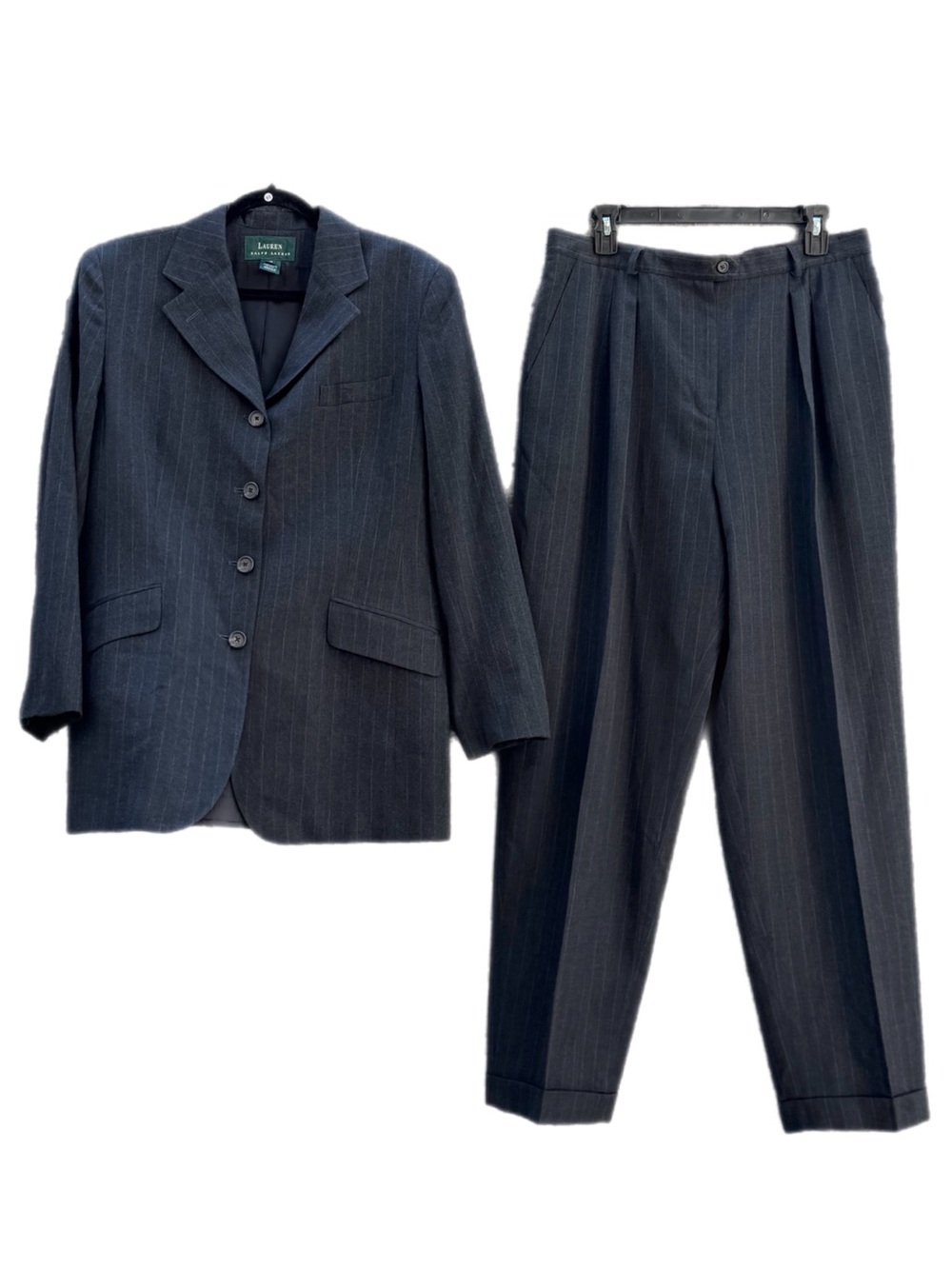 Lauren Ralph Lauren USA Charcoal Pinstripe Pure Worsted Wool Pantsuit Size 16
